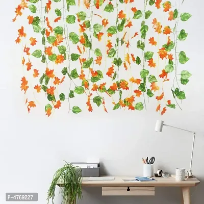 Home Decor Artificial Garland Money Plant and Maple Leaf Creeper/Bail Junglee Theme Combo| Wall Hanging | Speacial Ocassion Decoration Miulticolour Pack of (3 Green + 3 Orange) Strings (6)hellip;