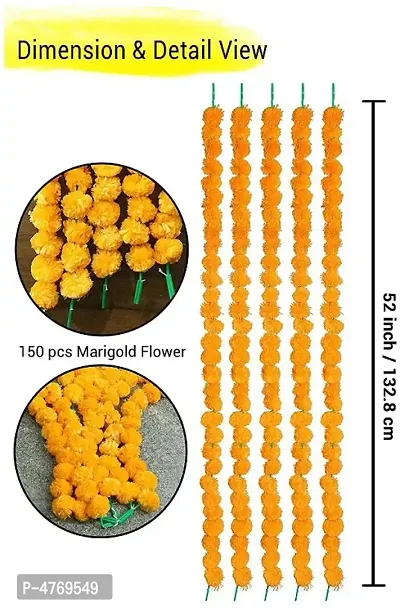Marigold Garland Artificial Flowers for Decoration Creeper/Ladi (Orange, 5 feet) - Pack of 5 Strings&hellip;