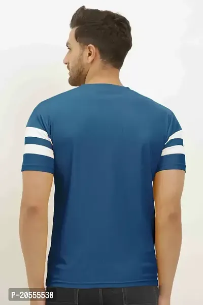Reliable Blue Cotton Blend Striped Round Neck Tees For Men-thumb2