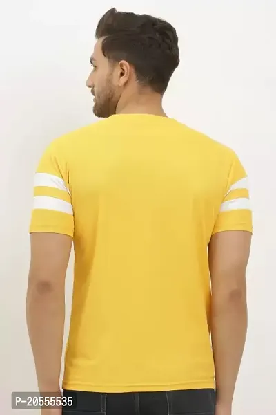 Reliable Yellow Cotton Blend Striped Round Neck Tees For Men-thumb2