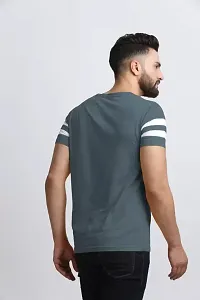 Reliable Grey Cotton Blend Striped Round Neck Tees For Men-thumb1