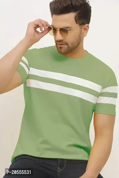 Reliable Green Cotton Blend Striped Round Neck Tees For Men-thumb0