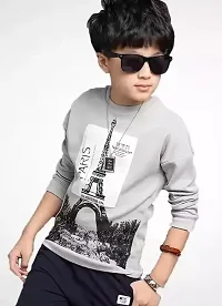 Kids Boys and Girls Round Neck Full Sleeves Regular Fitted Paris Printed T Shirt-thumb2