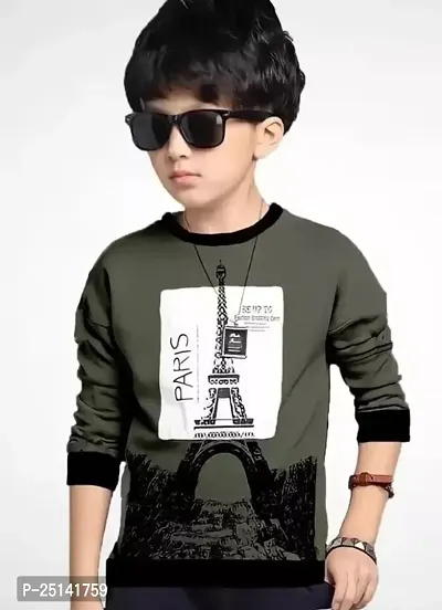 Kids Boys and Girls Round Neck Full Sleeves Regular Fitted Printed T Shirt, Paris Print-thumb0