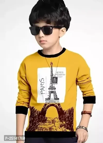 Kids Boys and Girls Round Neck Full Sleeves Regular Fitted Printed T Shirt, Paris Print-thumb0