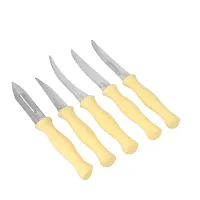 Kitchen Knife and Peeler Set of 5 Stainless Steel Kitchen Tool Set Combo of 3 Vegetable, 1 Fruit Knife and 1 Stainless 1 Wood Stand Steel Peeler (Yellow)-thumb3