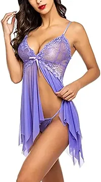 Lace Babydolls Lingerie for Honeymoon, Babydolls Night Dresses for Women, Nighty for Sexy Women Aaliya - Purple-thumb3