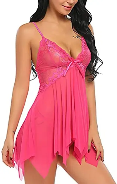 Lace Babydolls Lingerie for Honeymoon, Babydolls Night Dresses for Women, Nighty for Sexy Women Aaliya - Rose