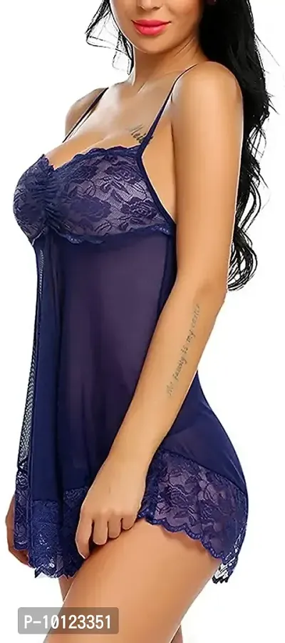 INONRA Lace Babydolls Lingerie for Honeymoon, Babydolls Night Dresses for Women, Nighty for Sexy Women Zimmy Color-Blue-thumb3