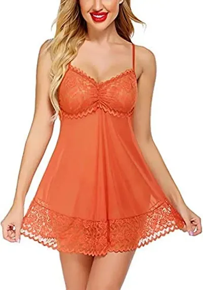 INONRA Lace Babydolls Lingerie for Honeymoon, Babydolls Night Dresses for Women, Nighty for Sexy Women Zimmy Color-Orange