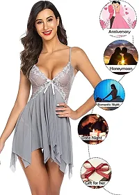 Lace Babydolls Lingerie for Honeymoon, Babydolls Night Dresses for Women, Nighty for Sexy Women  Alexa Color-Grey-thumb3