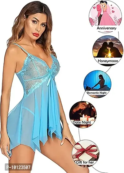 Lace Babydolls Lingerie for Honeymoon, Babydolls Night Dresses for Women, Nighty for Sexy Women  Alexa Color-Sky Blue-thumb3