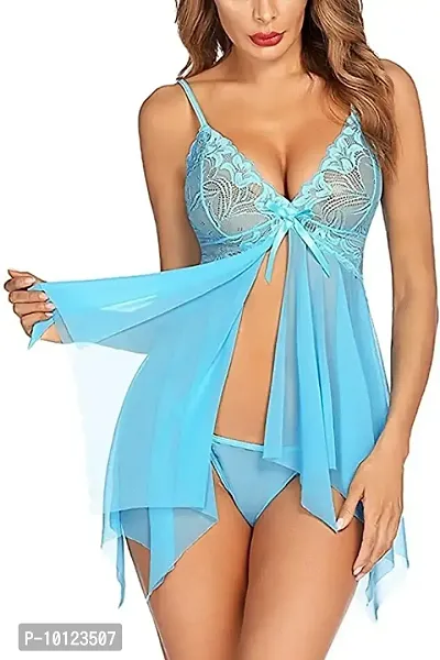 Lace Babydolls Lingerie for Honeymoon, Babydolls Night Dresses for Women, Nighty for Sexy Women  Alexa Color-Sky Blue-thumb5