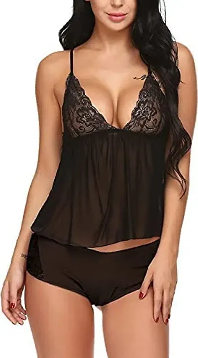 Lace Babydolls Lingerie for Honeymoon, Babydolls Night Dresses for Women, Nighty for Sexy Women  Carry Color-Black