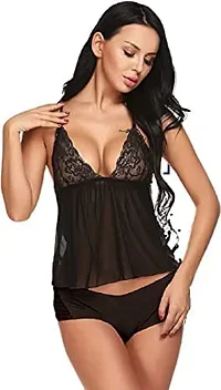 Lace Babydolls Lingerie for Honeymoon, Babydolls Night Dresses for Women, Nighty for Sexy Women  Carry Color-Black-thumb2