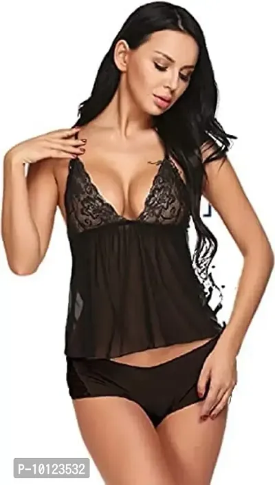 Lace Babydolls Lingerie for Honeymoon, Babydolls Night Dresses for Women, Nighty for Sexy Women  Carry Color-Black-thumb3