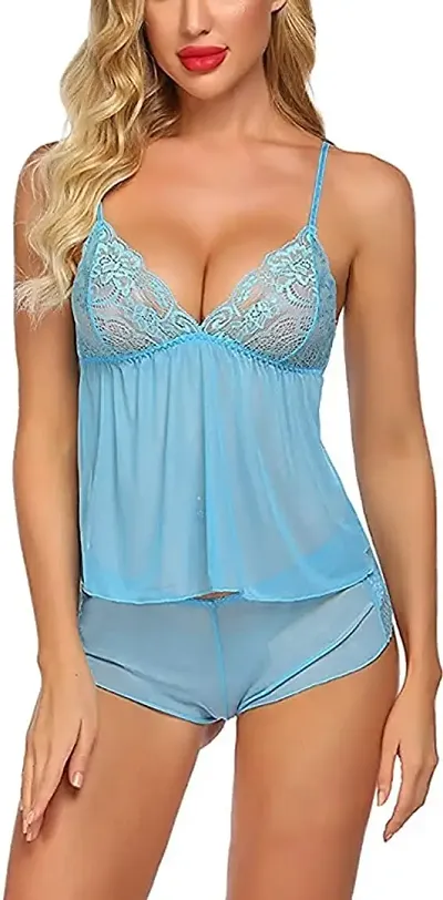 Lace Babydolls Lingerie for Honeymoon, Babydolls Night Dresses for Women, Nighty for Sexy Women  Carry Color-Blue