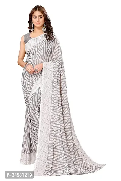 Stylish Grey Georgette Saree With Blouse Piece For Women-thumb0