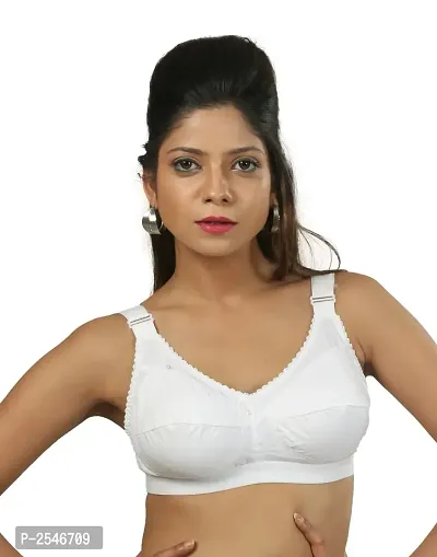 Plus Size Full Coverage White Bra With 3 Hooks At Back-thumb0