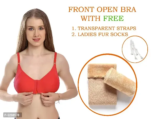 Front Open Bra | Seamless Bra for Women with Free Fur Socks