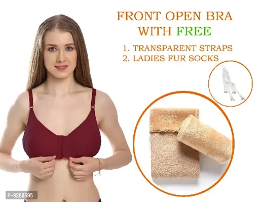 Front Open Bra | Seamless Bra for Women with Free Fur Socks