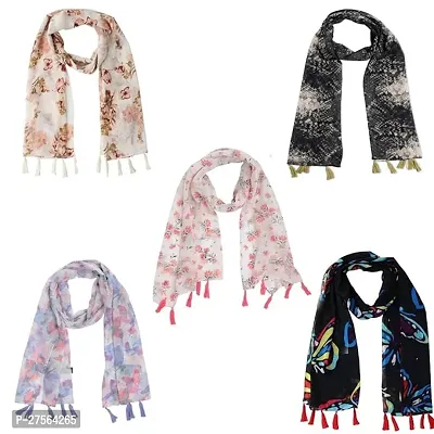 Classic Viscose Printed Scarf Stole For Women Set Of 5