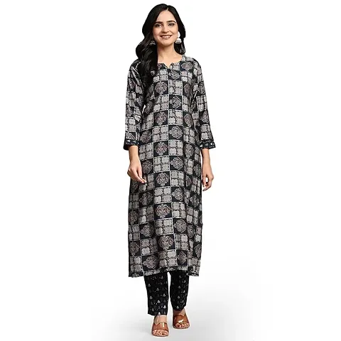 Stylish Chanderi Silk Printed Kurti with Pant Set