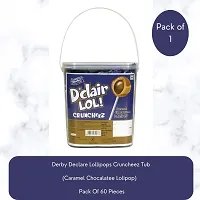 Derby Dclair Lollipop Crunchee Tub | 48Pcs Tub | Caramel Lollipop Chocolate Center Filled | Reusable Container | Birthday Party | Return Gift-thumb2