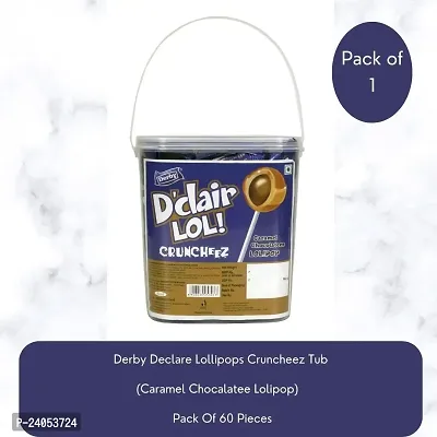 Derby Dclair Lollipop Crunchee Tub | 48Pcs Tub | Caramel Lollipop Chocolate Center Filled | Reusable Container | Birthday Party | Return Gift-thumb3