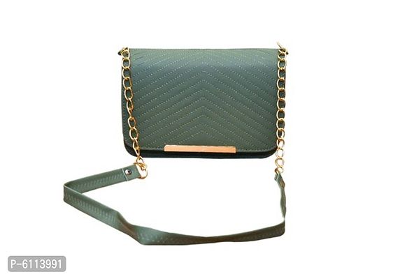 Stylish Green PU Self Pattern Sling Bags For Women And Girls-thumb0