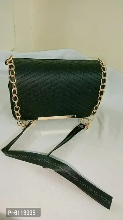 Stylish Black PU Self Pattern Sling Bags For Women And Girls-thumb0