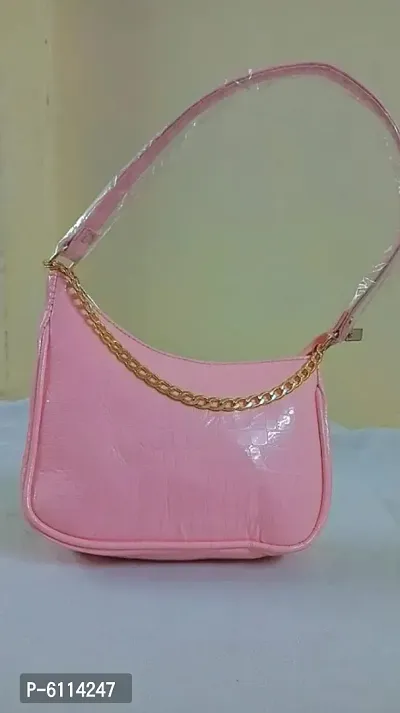 Alluring Light Pink PU Leather Sling Bag For Women And Girls-thumb0