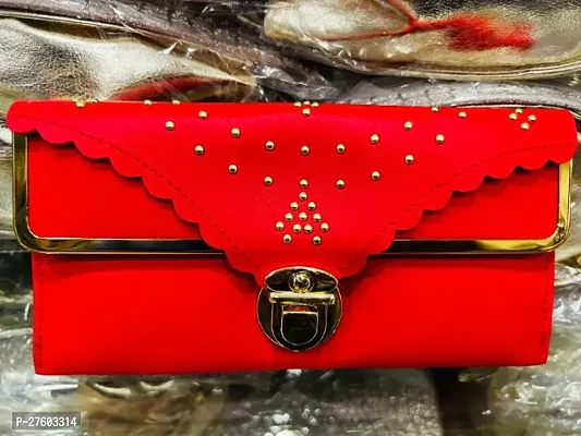 Stylish Red PU Embellished Clutches For Women