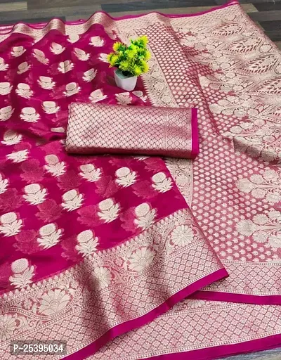 Stylish Organza Pink Embroidered Saree with Blouse piece