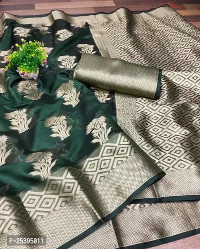 Stylish Organza Green Embroidered Saree with Blouse piece-thumb0