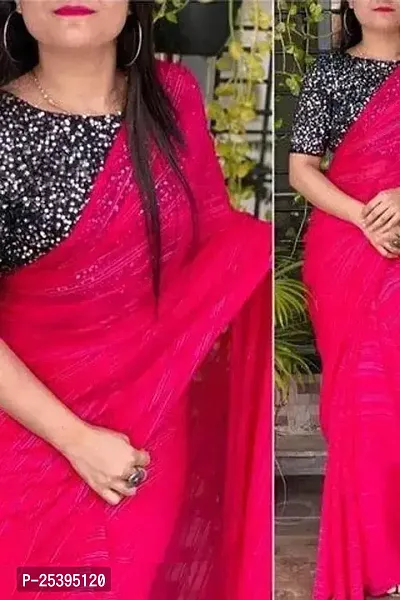 Stylish Georgette Pink Embroidered Saree with Blouse piece-thumb0