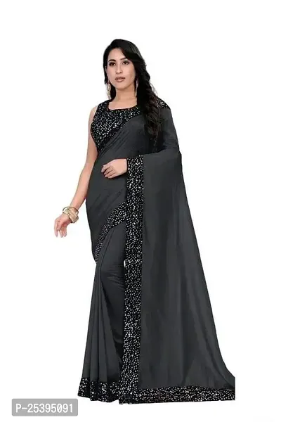 Stylish Silk Blend Grey Embroidered Saree with Blouse piece-thumb0