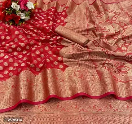 Stylish Organza Red Embroidered Saree with Blouse piece