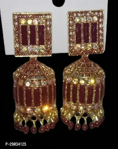 Maroon Alloy Beads Jhumkas Earrings For Women-thumb0