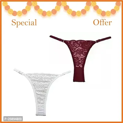 G Thong Lace Panty - Free Size(Brown White colour) pack of 2-thumb0