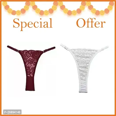G Thong Lace Panty - Free Size  (white, Brown Colour)
