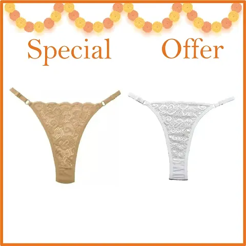 Fancy Lace Thong Panty Combo For Women