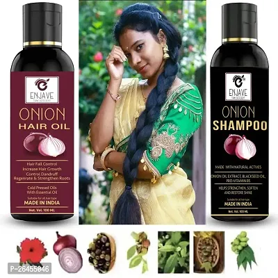 Enjave Onion Blackseed Hair oil Onion shampoo For Hair Fall Control, onion oil, hair oil, Hair Growth Oil, adivasi herbal oil, red onion hair oil, bal ugane ka tel, argon oil, blackseed oil, Pack 2-thumb0