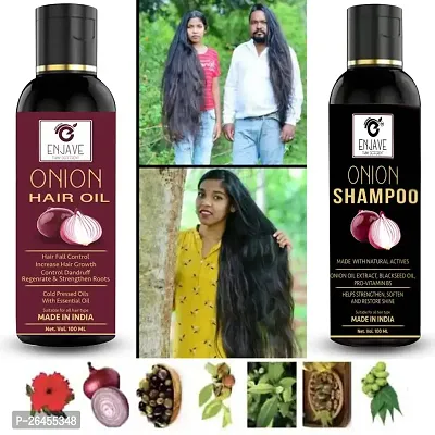 Enjave Onion Blackseed Hair oil Onion shampoo For Hair Fall Control, onion oil, hair oil, Hair Growth Oil, adivasi herbal oil, red onion hair oil, bal ugane ka tel, argon oil, blackseed oil, Pack 2