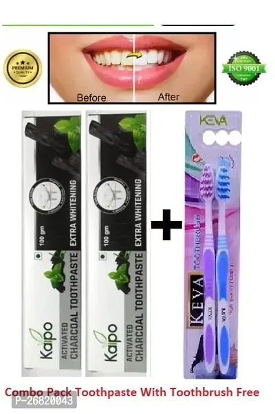 KAIPO Primium Activated Charcoal Toothpaste (Pack of 2,- 100*2=200g) With Toothbrush Free