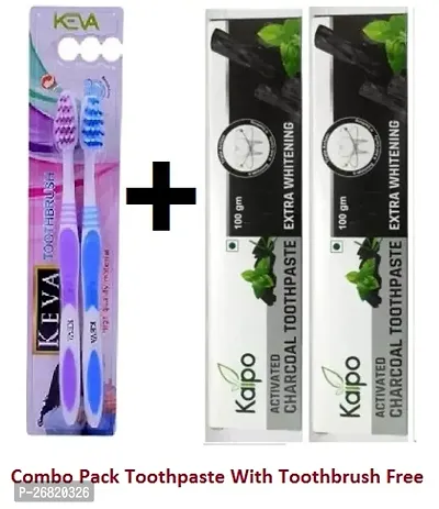 KAIPO Pure  Primium Activated Charcoal Toothpaste ( 2x100=200g ) Toothpaste  (200 g, Pack of 2) With Toothbrush Free