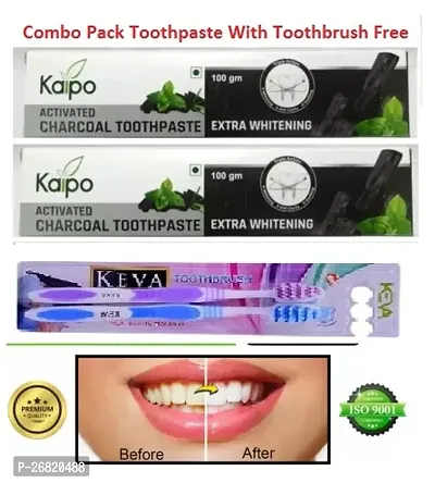 KAIPO Pure  Primium Activated Charcoal Toothpaste ( 2x100=200g ) (200 g, Pack of 2) With Toothbrush Free