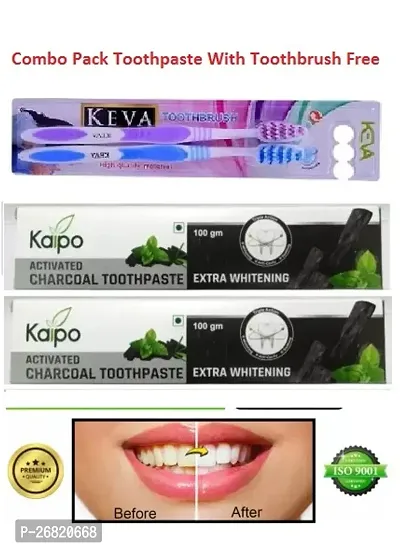 KAIPO Combo Pack of 2 PRIMIUM ACTIVATED CHARCOAL Toothpaste For  With 2 KAIPO  Toothbrush For Teeth Whitening  (4 Items in the set)