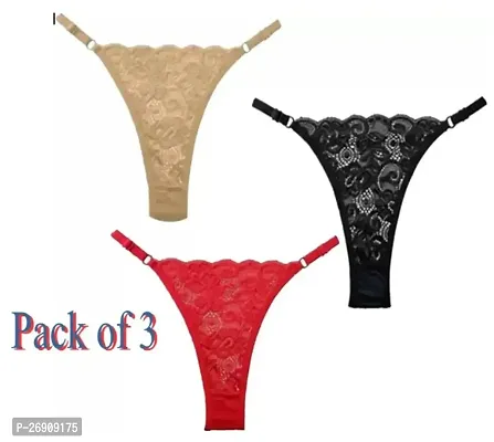 Pack of 3 Women  Black, Red, Skin Panty-thumb0