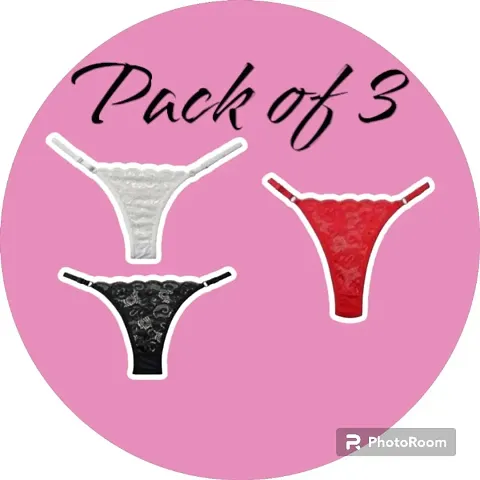 G Thong Lace Panty - Free Size Pack Of 3 WHITE, COLOR